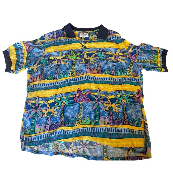 Palm Bay Other - Vintage Palm Bay Mens Polo Shirt XL Hawaiian Palm Tree Print Tropical Vacation